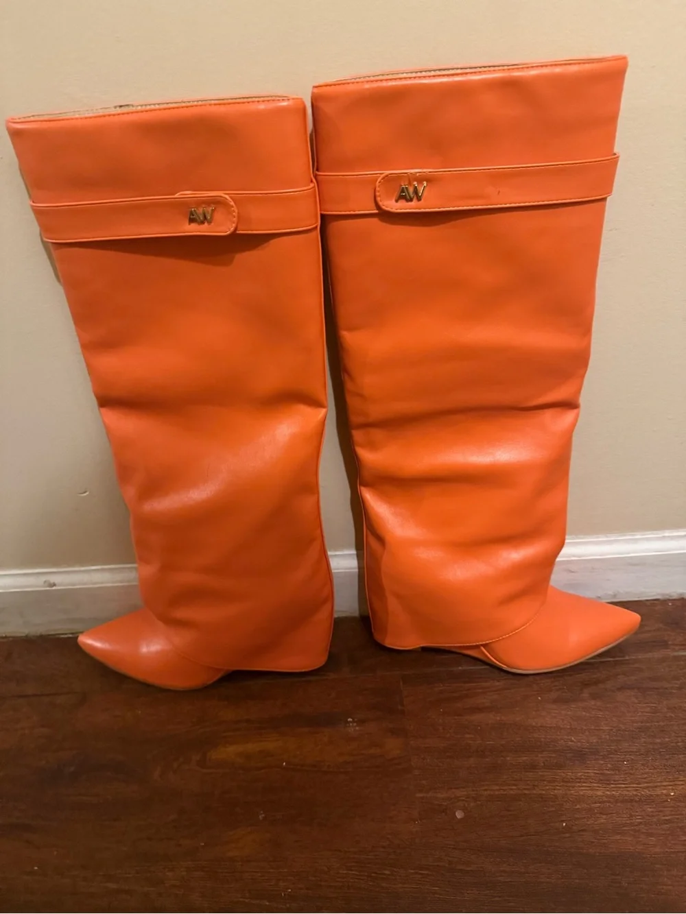 Azalea Wang Orange Pointed Knee Boots for Women’s Boots
